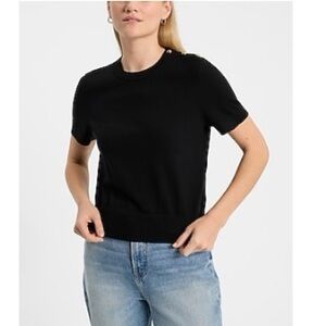 Express  Skimming Novelty Button Shoulder Short Sleeve Sweater Tee. Size M